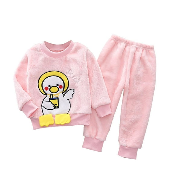 Gpaecead Toddler Boys And Girls Clothes Winter Warm Print Fleece Long Sleeve Sweatshirt Long Pants Set Two-Piece Set Pink
