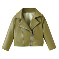 Gpaecead Toddler Boys Faux Leather Jacket For Kids Solid Color Motorcycle Biker Leather Jackets Green