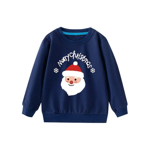 Gpaecead Toddler Boys Girls Christmas Sweatshirt Kids Reindeer Sweater Pullover Tops Long Sleeve Unisex Xmas Shirt Navy