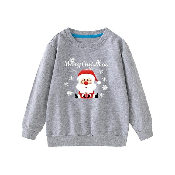 Gpaecead Toddler Boys Girls Christmas Sweatshirt Kids Solid Color Sweater Pullover Tops Long Sleeve Unisex Xmas Shirt Gray