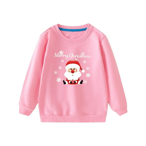 Gpaecead Toddler Boys Girls Christmas Sweatshirt Kids Solid Color Sweater Pullover Tops Long Sleeve Unisex Xmas Shirt Pink