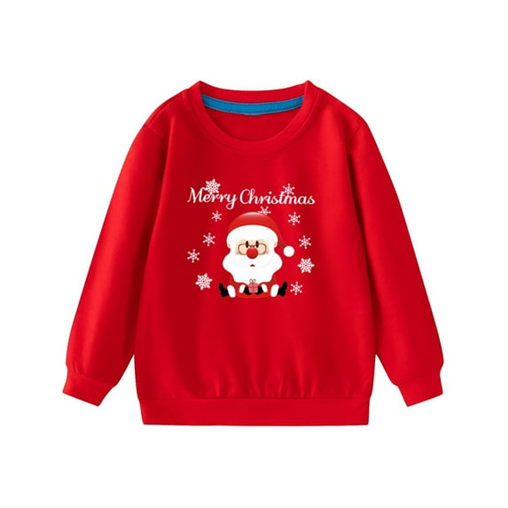 Gpaecead Toddler Boys Girls Christmas Sweatshirt Kids Solid Color Sweater Pullover Tops Long Sleeve Unisex Xmas Shirt Red