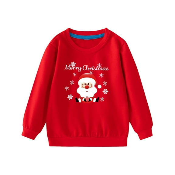 Gpaecead Toddler Boys Girls Christmas Sweatshirt Kids Solid Color Sweater Pullover Tops Long Sleeve Unisex Xmas Shirt Red