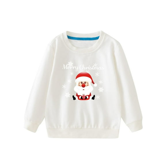 Gpaecead Toddler Boys Girls Christmas Sweatshirt Kids Solid Color Sweater Pullover Tops Long Sleeve Unisex Xmas Shirt White