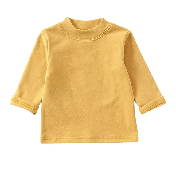 Gpaecead Toddler Boys Girls Thermal Underwear Top Fall and Winter Long Sleeve Half-Turtle Collar Fleece Bottoming Shirt Yellow
