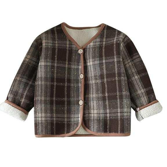 Gpaecead Toddler Boys Girls Warm Sherpa Lined Plaid Flannel Shirt Jacket Button Up Cardigan Jacket Outwear Brown