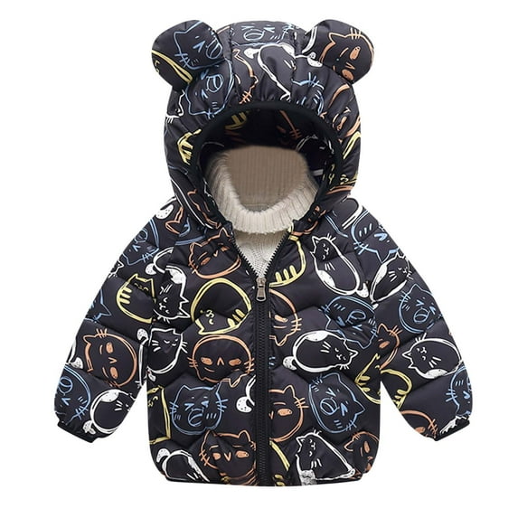 Gpaecead Toddler Boys Girls Winter Coats Zippers Puffer Cotton Padded Jacket For Baby Infant Kids Winter Baby Clothes 1-7 Years Black