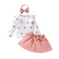 thumbnail image 1 of Gpaecead Toddler Girl's 3 Piece Outfits Heart Long Sleeve Ruffle Tops Bow Half Mini Skirt Skort Hairband Set Pink, 1 of 8