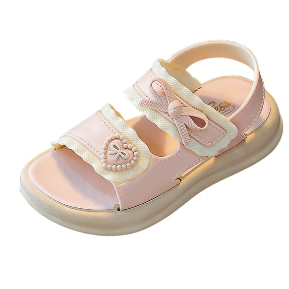 Gpaecead Toddler Girls Bow Summer Sandals Open Toe Breathable Casual Shoes Soft Sole Non-Slip Outdoor Vacation Walking Shoes Pink