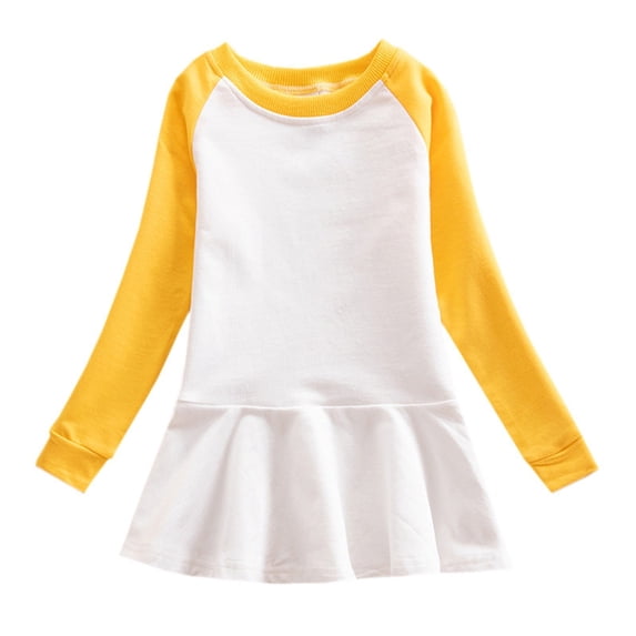 Gpaecead Toddler Girls Cotton Dress Long Sleeve Color Blocked Round Neck Dress Casual Loose Comfortable Dress Yellow