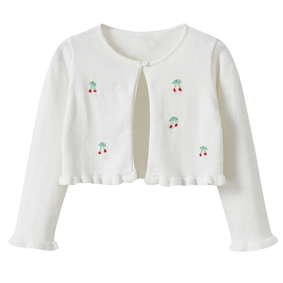 Gpaecead Toddler Kids Baby Girls Fashion Cute Solid Color Flower Long Sleeve Button Cardigan Coat White