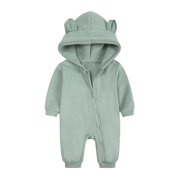 Gpaecead Toddler Kids Boys And Girls Snowsuit Fleece Lined Onesie Outfits Solid Color Cute Long Sleeve Hooded Romper Jumpsuits Green
