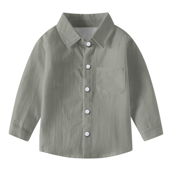 Lovskoo Toddler Kids Boys Girl Collared Shirts Fashion Cute Solid Color Pocket Print Long Sleeves Casual School Uniform Top Shirt Gray