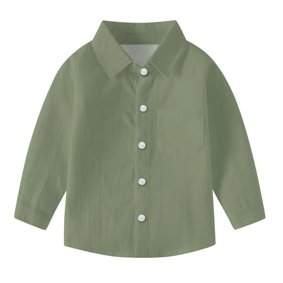 Gpaecead Toddler Kids Boys Girl Collared Shirts Fashion Cute Solid Color Pocket Print Long Sleeves Casual School Uniform Top Shirt Olive Green