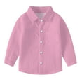 thumbnail image 1 of Gpaecead Toddler Kids Boys Girl Collared Shirts Fashion Cute Solid Color Pocket Print Long Sleeves Casual School Uniform Top Shirt Pink, 1 of 7