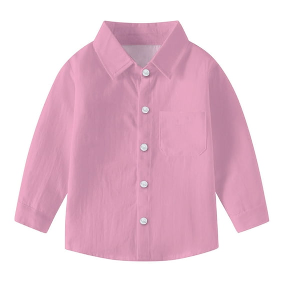 Gpaecead Toddler Kids Boys Girl Collared Shirts Fashion Cute Solid Color Pocket Print Long Sleeves Casual School Uniform Top Shirt Pink