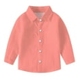 thumbnail image 1 of Gpaecead Toddler Kids Boys Girl Collared Shirts Fashion Cute Solid Color Pocket Print Long Sleeves Casual School Uniform Top Shirt Watermelon Red, 1 of 7
