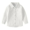 thumbnail image 1 of Gpaecead Toddler Kids Boys Girl Collared Shirts Fashion Cute Solid Color Pocket Print Long Sleeves Casual School Uniform Top Shirt White, 1 of 7