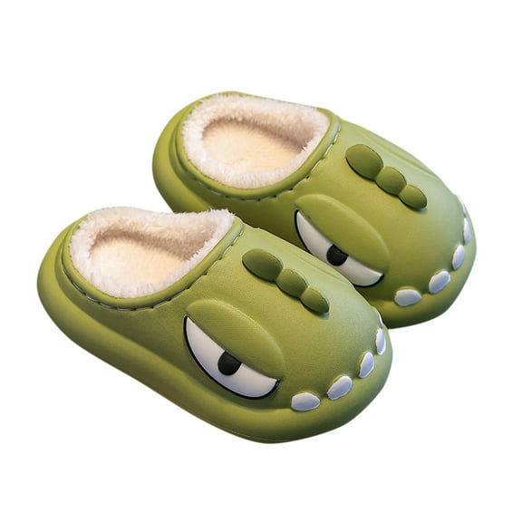 Gpaecead Toddler Slippers Boys Girls Non-Slip House Shoes Little Kids Home Indoor Bedroom Cute Warm Winter Slipper Olive Green