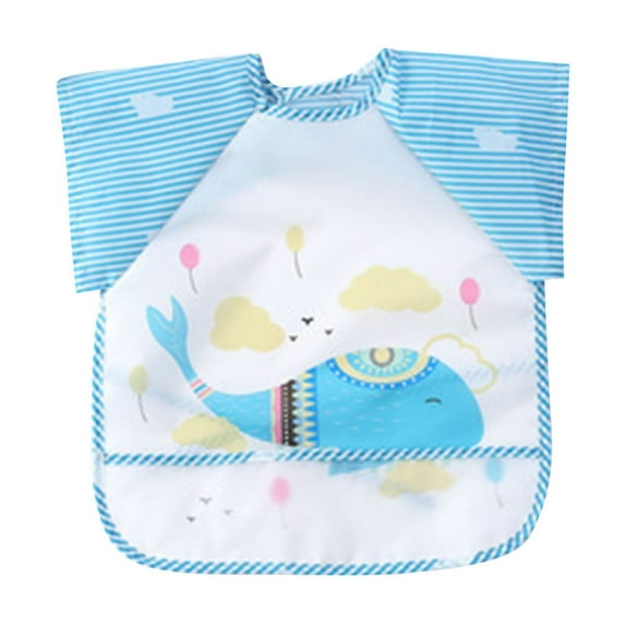 Gpaecead Toddler and Baby Apron Bib Mess-Proof Baby Bib Machine Washable -Waterproof Bib for Baby Boy Or Girl - Baby Food Bibs Light Blue 03