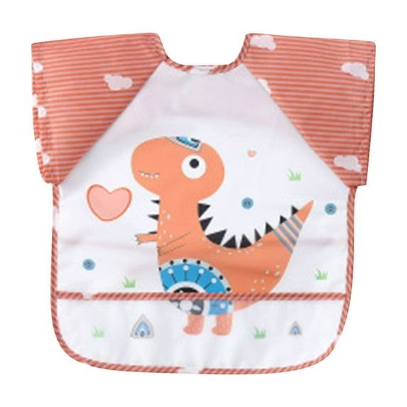 Gpaecead Toddler and Baby Apron Bib Mess-Proof Baby Bib Machine Washable -Waterproof Bib for Baby Boy Or Girl - Baby Food Bibs Orange 04
