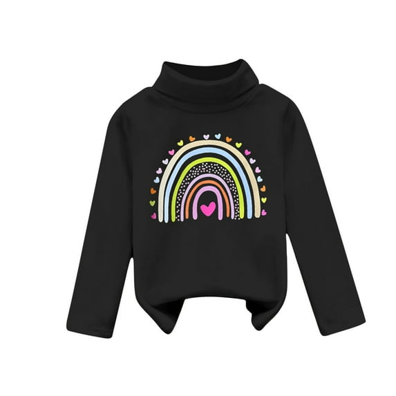 Gpaecead Toddlers Girls Thermal Tops Fleece Lined Thick Printed Turtleneck Fleece Baselayer Shirts 3-9 Years Black