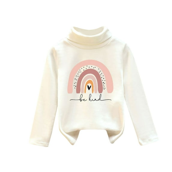 Gpaecead Toddlers Girls Thermal Tops Fleece Lined Thick Printed Turtleneck Fleece Baselayer Shirts 3-9 Years White