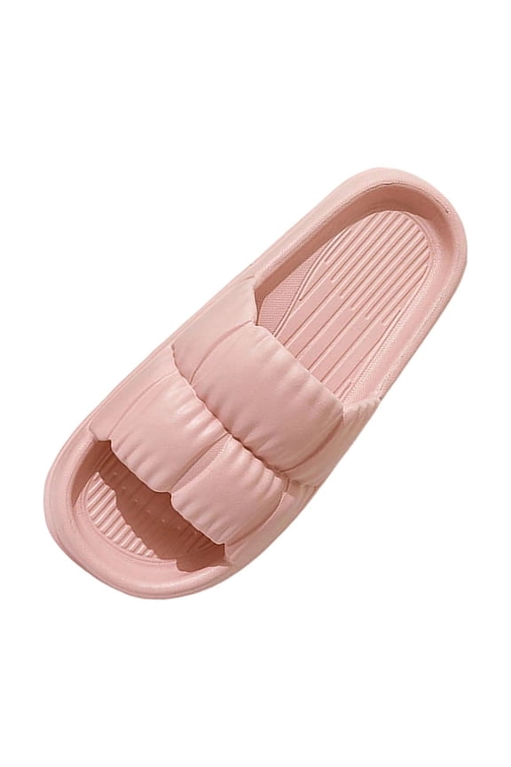 Unisex Bathroom Thick Cloud Slippers Puffy Bread Upper Eva Open Toe Waterproof Non Slip Slides For Indoor Outdoor, Pink