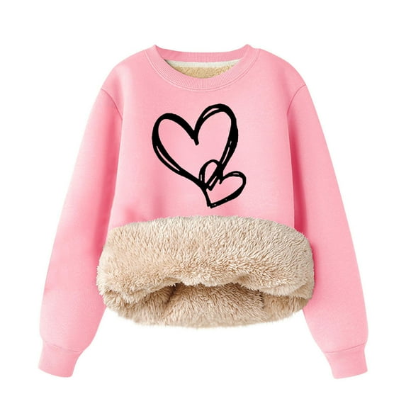 Gpaecead Unisex Boys Girls Winter Sweatshirt Warm Sherpa Lined Crewneck Pullover Tops Fleece Casual Fall Sweatshirts Pink