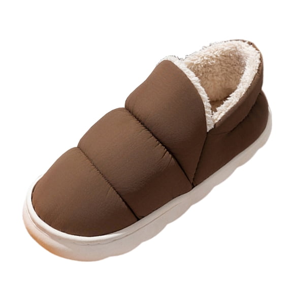 Gpaecead Unisex Winter Quilted Nylon Flat Shoes Warm Sherpa Lined Slip On Indoor Outdoor House Shoes With Non Slip Sole Coffee
