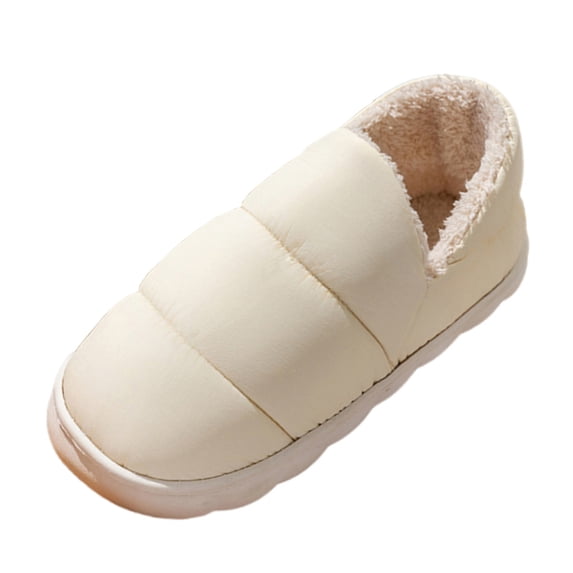 Gpaecead Unisex Winter Quilted Nylon Flat Shoes Warm Sherpa Lined Slip On Indoor Outdoor House Shoes With Non Slip Sole White