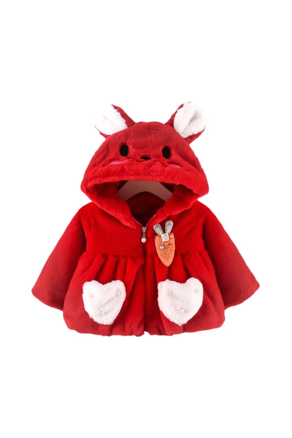 Winter Coats For Girls Fluffy Coat Long Sleeve Solid Color Fleece Sweater Coat Red