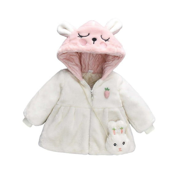 Gpaecead Winter Coats For Girls Fluffy Coat Long Sleeve Solid Color Fleece Sweater Coat With Bag White