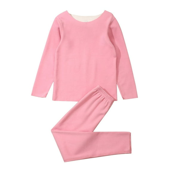 Gpaecead Winter Kid's Boys Girls Seamless Thermal Underwear Set Pajamas Long Sleeve Round Neck Long Johns Pink