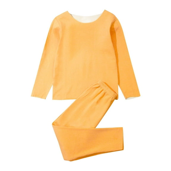 Gpaecead Winter Kid's Boys Girls Seamless Thermal Underwear Set Pajamas Long Sleeve Round Neck Long Johns Yellow