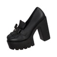 thumbnail image 1 of Gpaecead Women Bow Tassel Chunky Hight Heel Loafer Faux Leather Summer Outdoor Platform Non Slip Comfort Shoes, Black, 1 of 6