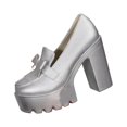 thumbnail image 1 of Gpaecead Women Bow Tassel Chunky Hight Heel Loafer Faux Leather Summer Outdoor Platform Non Slip Comfort Shoes, Silver, 1 of 6