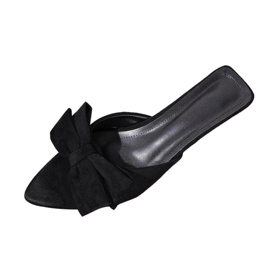 Gpaecead Women Bowknot Pointed Toe Low Heel Mules Backless Slip-On Elegant Vintage Spring Summer Versatile Shoes,Black