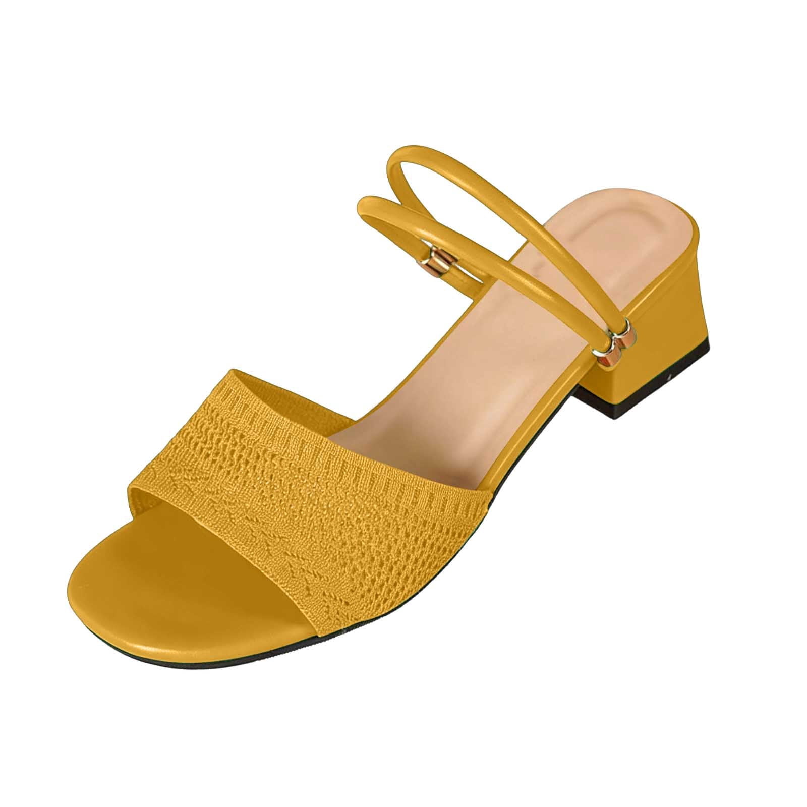 Gpaecead Women Chunky Heel Slippers Open Toe Mesh Breathable Mid
