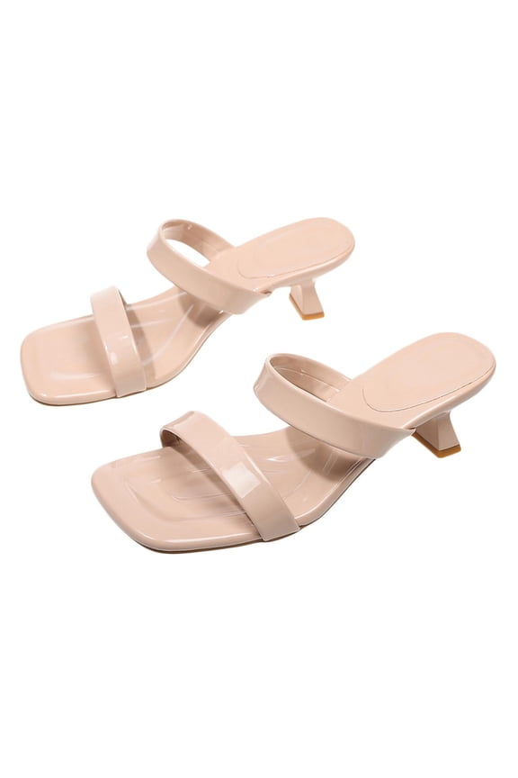 Women Double Strap High Heel Mules Solid Color Backless Cushioned Spring Summer Commute Elegant Shoes,B-Beige