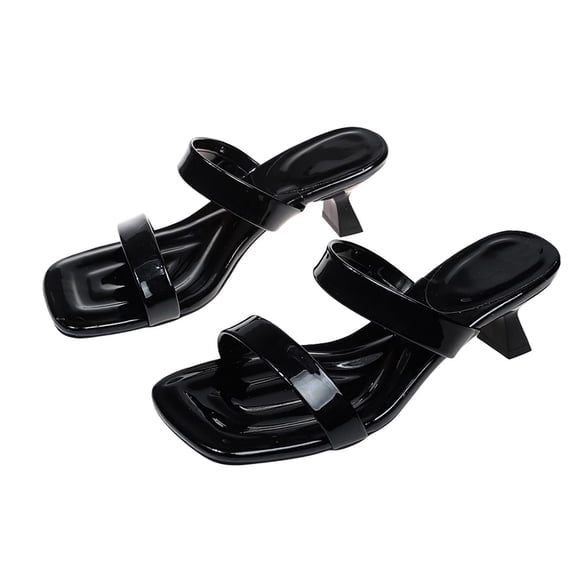 Gpaecead Women Double Strap High Heel Mules Solid Color Backless Cushioned Spring Summer Commute Elegant Shoes,B-Black