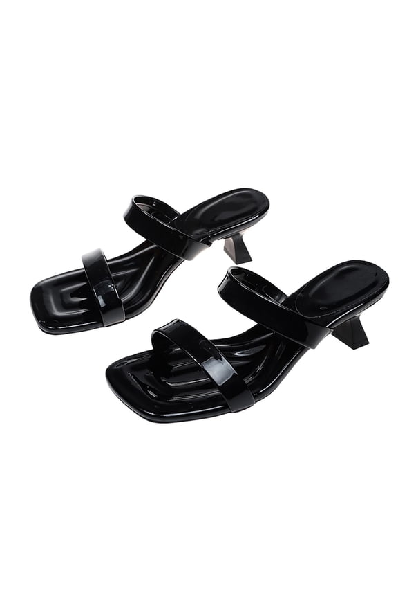 Women Double Strap High Heel Mules Solid Color Backless Cushioned Spring Summer Commute Elegant Shoes,B-Black
