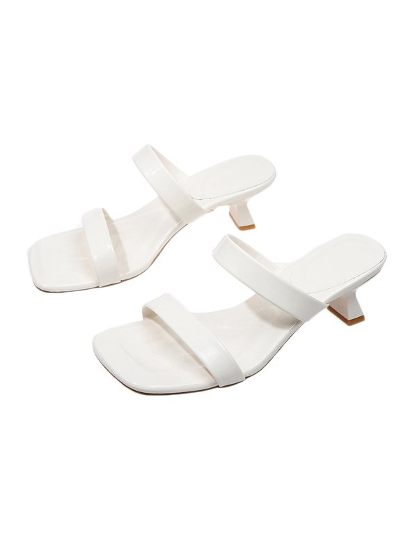 Women Double Strap High Heel Mules Solid Color Backless Cushioned Spring Summer Commute Elegant Shoes,B-White