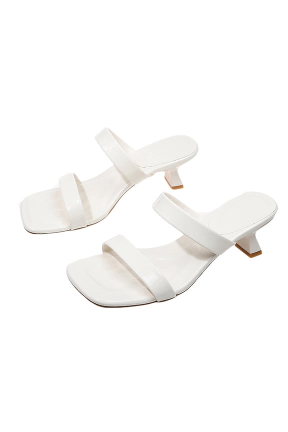 Women Double Strap High Heel Mules Solid Color Backless Cushioned Spring Summer Commute Elegant Shoes,B-White