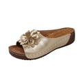 thumbnail image 1 of Gpaecead Women Flower Cutout Wedge Slides Open Toe Faux Leather Wood Texture Heel Spring Summer Height Casual Shoes,Gold, 1 of 8