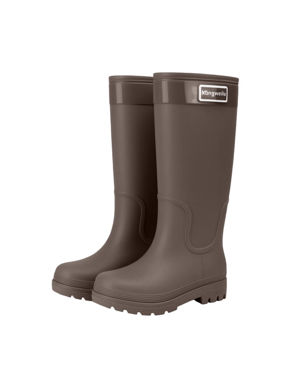 Women High Rain Boots Pvc Waterproof Comfort Insole Shoes For Hiking Beach Fishing Gardening Outdoor, Brown