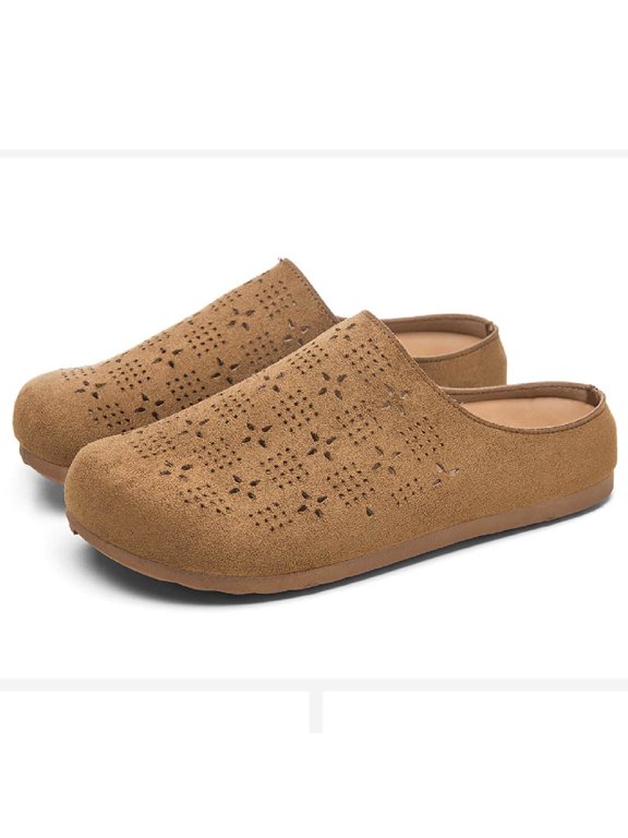 Women Hollow Out Closed Toe Slippers Slip On Soft Sole Two Way Mule Spring Summer Breathable Casual Shoes