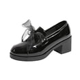 thumbnail image 1 of Gpaecead Women Mesh Bow High Heel Loafers Solid Color Faux Leather Spring Summer Heightening Chunky Heel Shoes, Black, 1 of 8
