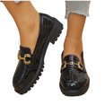 thumbnail image 1 of Gpaecead Women Metal Buckle Embossed Loafers Spring Summer Thick Sole Versatile Heightening Faux Leather Shoes, Black, 1 of 8