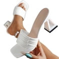 thumbnail image 1 of Gpaecead Women Metallic Ribbed Strap Chunky Heel Mules Square Toe Sparkly Plus Size Spring Summer Party Elegant Shoes,White, 1 of 8